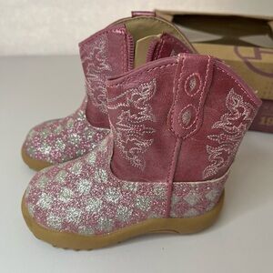 Roper Cowbaby Boot Pink Silver Check Glitter Wrap 4